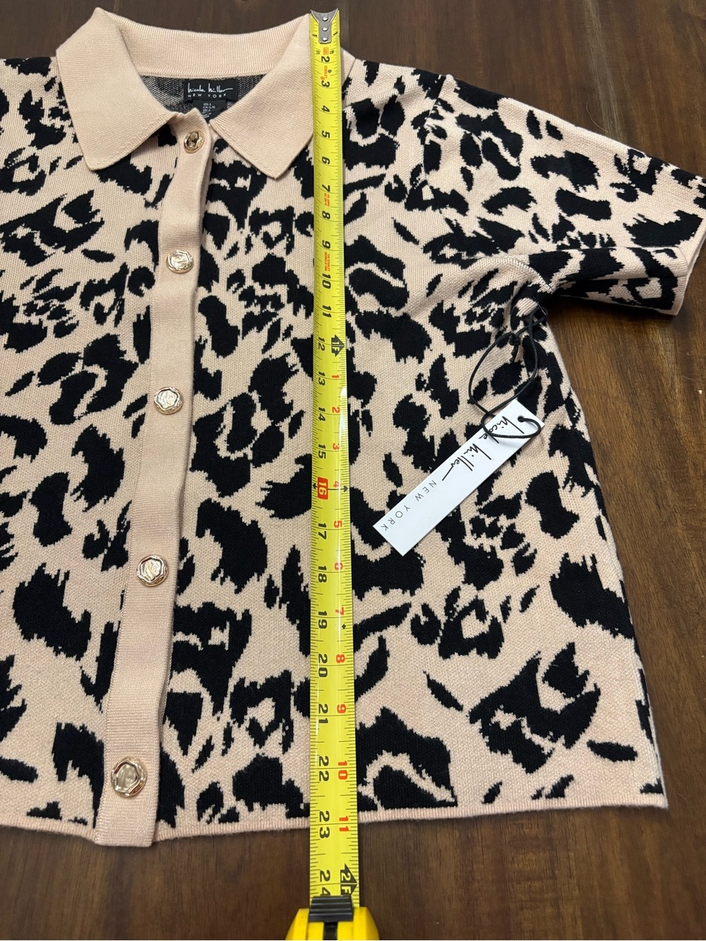 Women’s Beige and Black Leopard Print Polo Button-Up Top by Nicole Miller - Picture 5 of 8